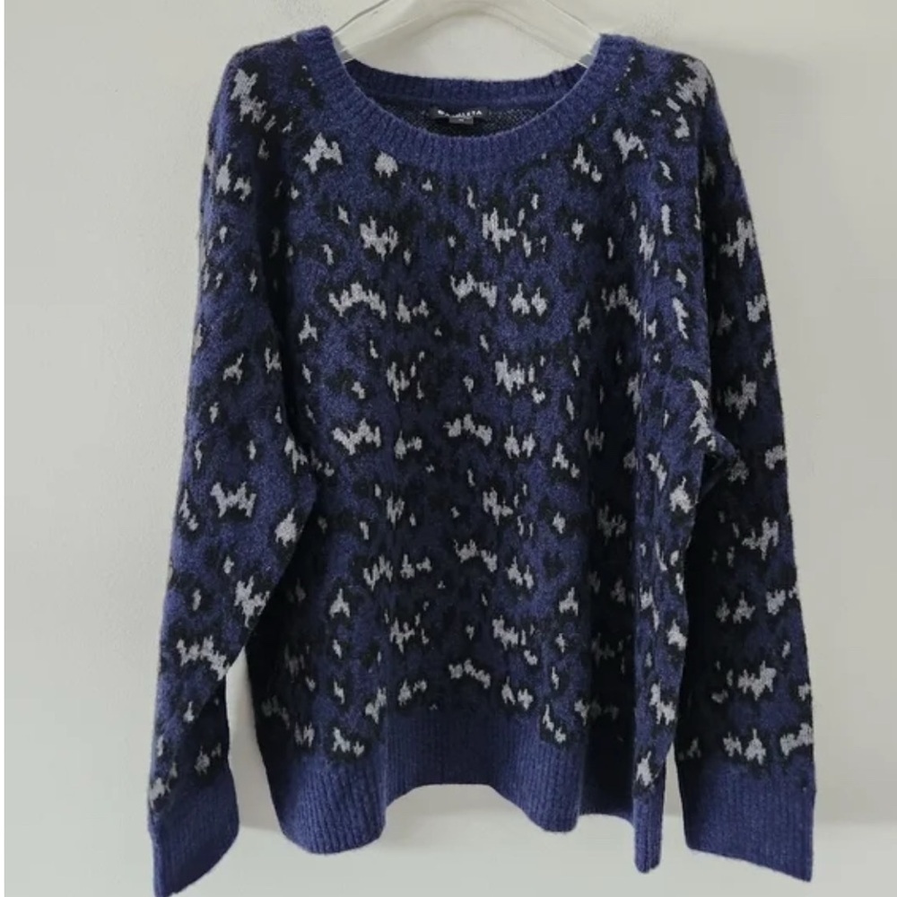 Athleta Navy and Gray Patterned Sweater 1Xl extra fine merino wool - Picture 2 of 8